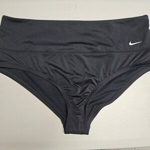 Nike Womens High Waisted Bikini Bottom Black Zip Pocket 1X Plus Size